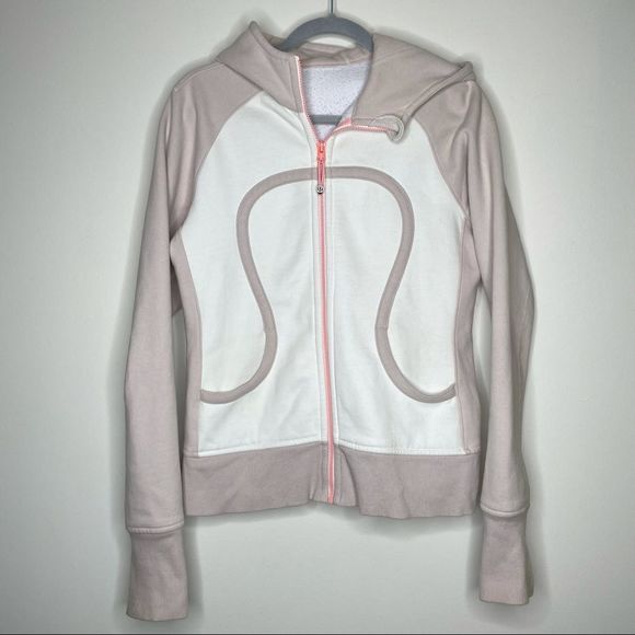 lululemon athletica Jackets & Blazers - Lululemon Scuba Hoodie White Dune Coral Zipper Cotton Fleece Fabric lined hood